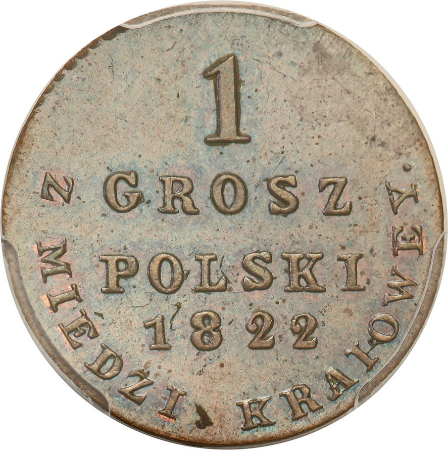 Polska XIX w. /Rosja. Grosz 1822 IB, Warszawa „z miedzi kraiowey” PCGS MS65BN (MAX)